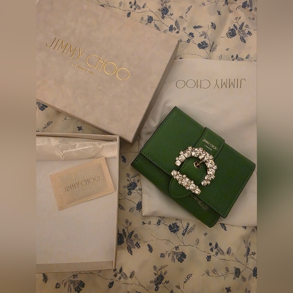 Jimmy Choo Bright Green Wallet with Crystal Buckle FULL INCLUSION - Picture 4 of 9
